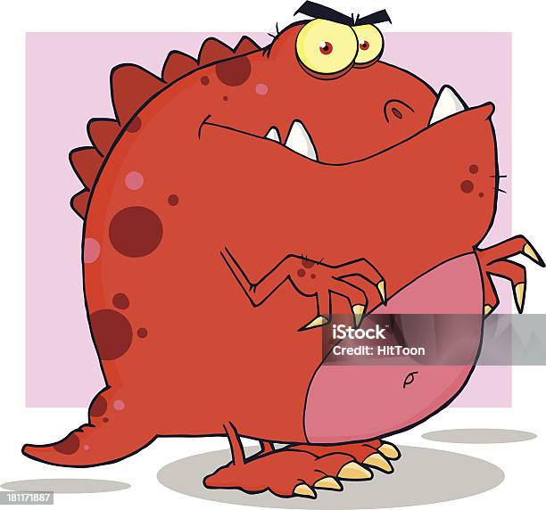 Red Dinosaur Cartoon Character With Background Stock Illustration - Download Image Now - Ancient, Animal, Animal Markings