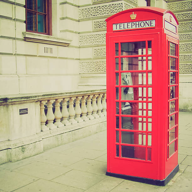 Vintage looking Traditional red telephone box in London UK