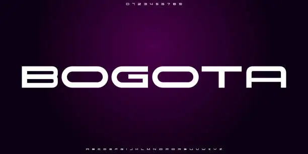 Vector illustration of Bogota Tech abstract vector font. Modern digital font, type, movie, illustration, logo, music, and creative. Font and Technology Font in vector format.