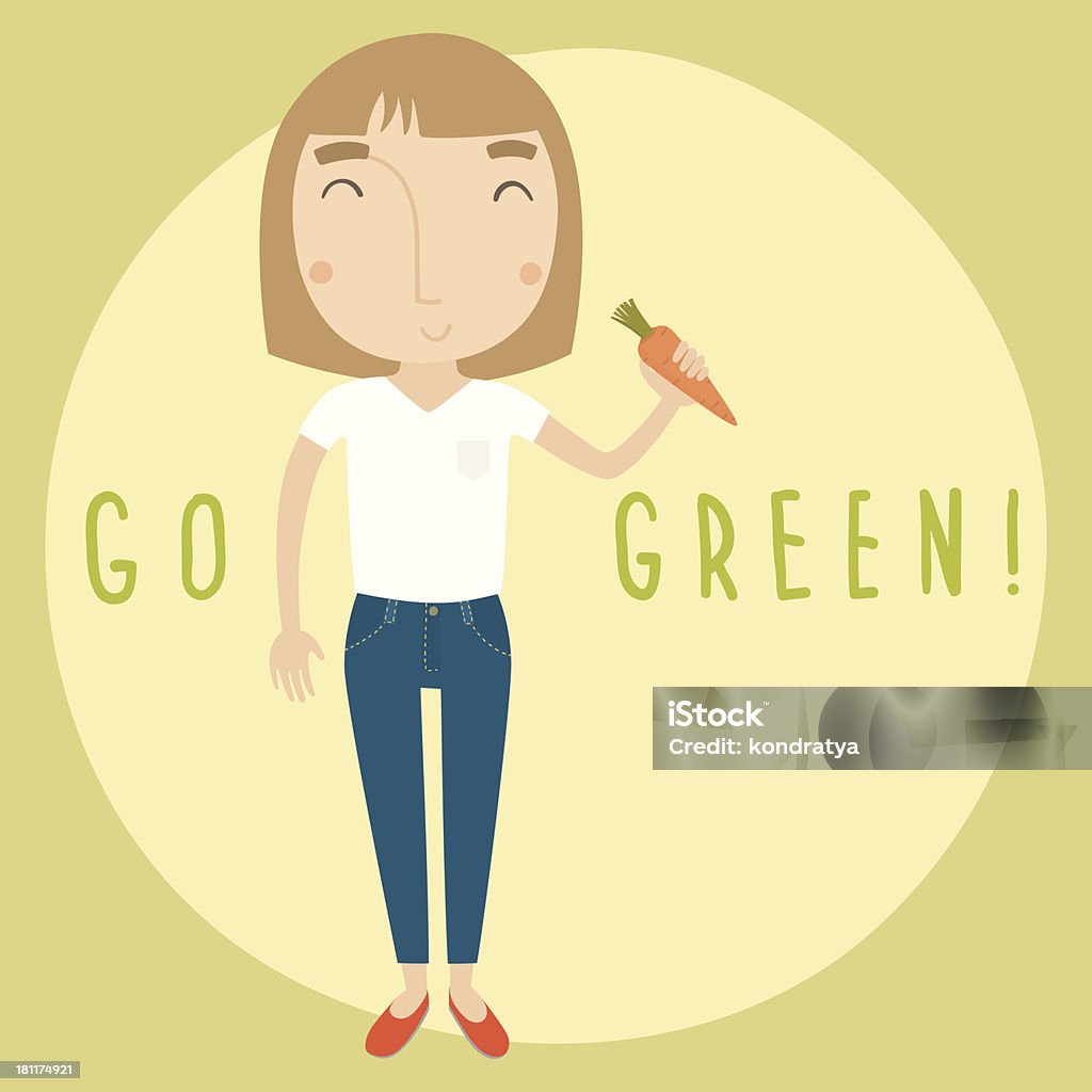 Go green fille avec carotte - clipart vectoriel de Adolescent libre de droits