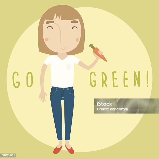 Go Green Fille Avec Carotte Vecteurs libres de droits et plus d'images vectorielles de Adolescent - Adolescent, Adulte, Agrume