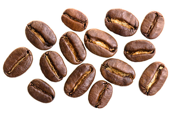 many espresso beans before white background stock photo