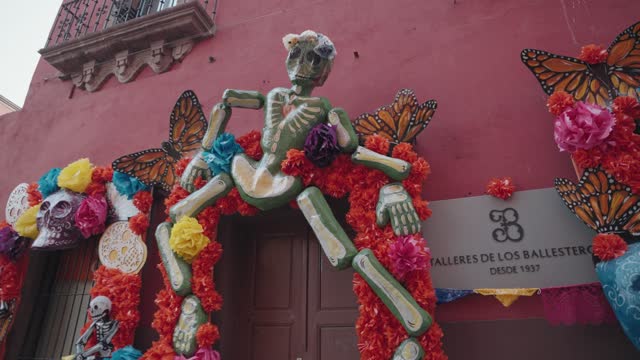 San Miguel de Allende, Mexico - Colorful Papel Picados, Skeletons and Skulls Display The Streets during Day of The Dead Dia de Los Muertos Festival