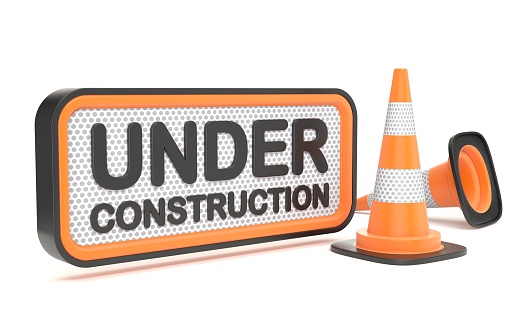 Under construction sign Side view 3D rendering illustration isolated on white background