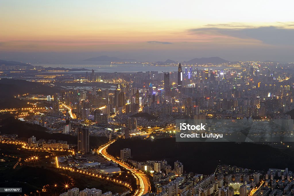 shenzhen Aerial view of  chinese city at sunset Aerial View Stock Photo