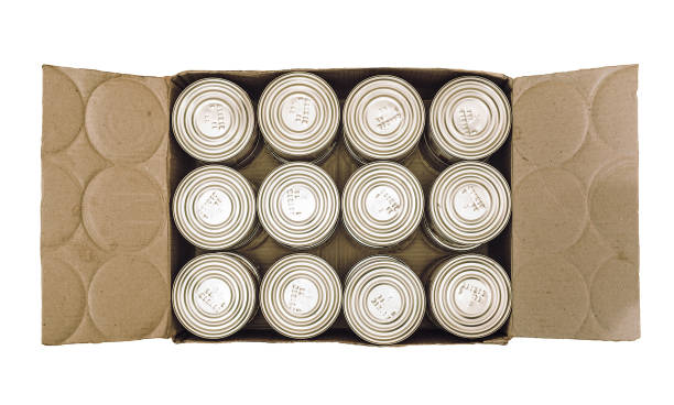 canned production in carton box, isolated