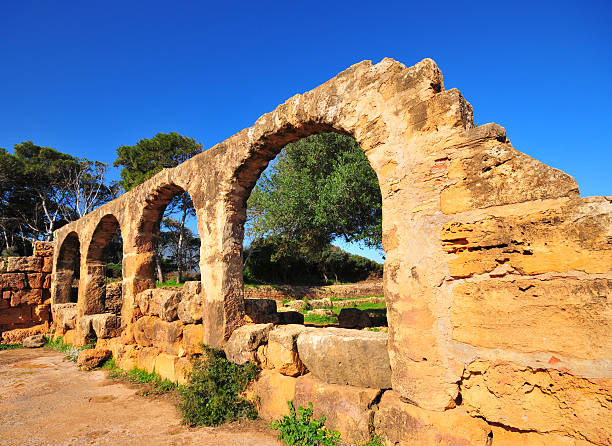 Tipaza, Algeria / Algérie: arches - Great Christian Basilica - Tipasa Roman ruins, Unesco World Heritage site 