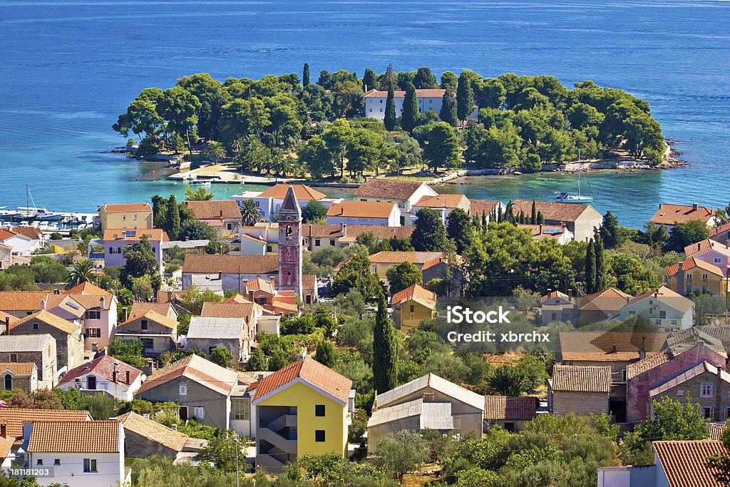 Town of Preko, Ugljan Island Town of Preko and Galovac island monastery, Ugljan Island, Dalmatia, Croatia Adriatic Sea Stock Photo