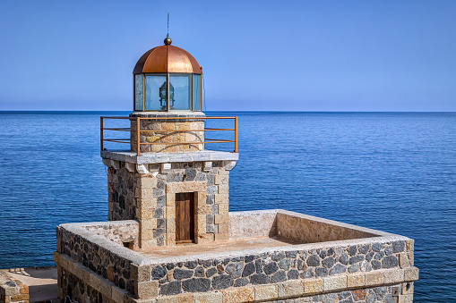 The beautiful old lighthouse of Monemvasia, in Peloponnese Greece