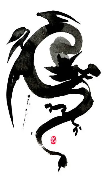 Vector illustration of Painted Chinese Ink Dragon