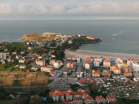 Aerial view of the popular touristic town of Suances in Cantabria, north of Spain