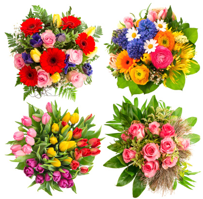 colorful flower bouquets for Birthday, Wedding, Mothers Day, Easter. multicolor festive arrangements