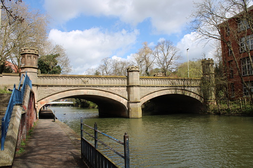View of The Newarke Bridge from the River Soar, April 2023