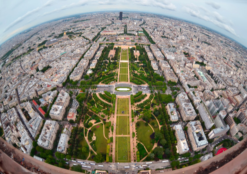  Bird's eye view of the city of Paris ,France , photographed from the eiffel tower
