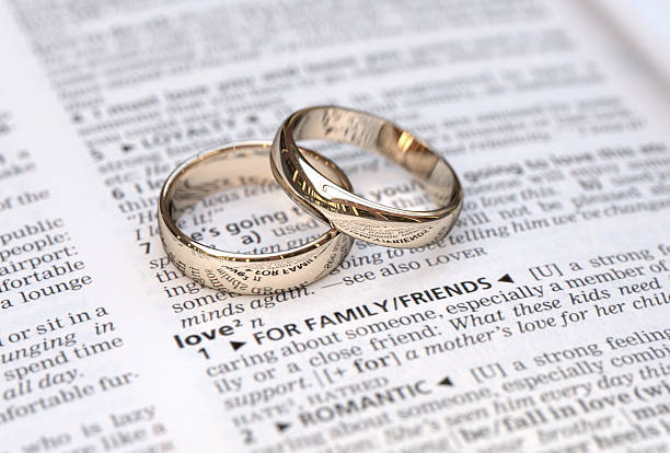 istock Wedding rings on a dictionary page showing love 181188058