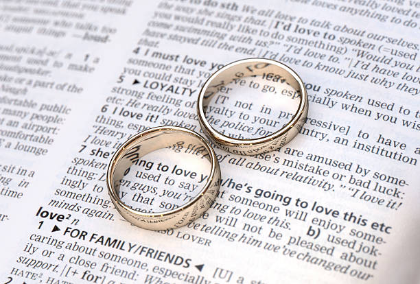 istock Wedding rings on a dictionary page showing love 181188139
