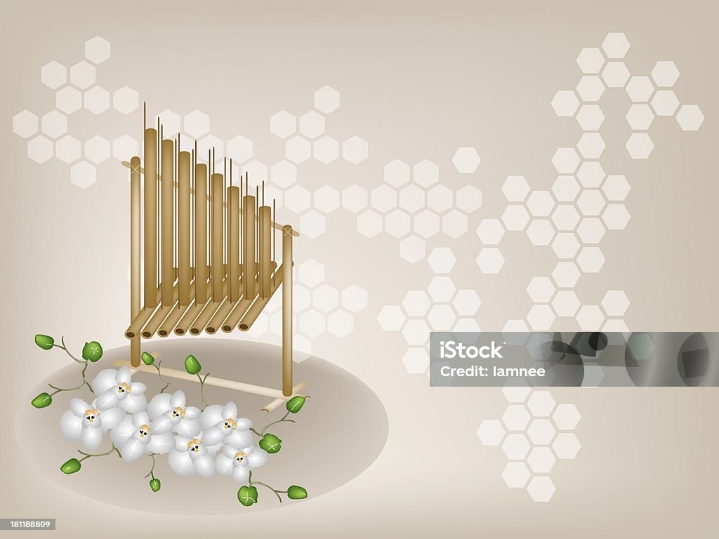 ミュージカル Angklung 、ムーンオーキッドにブラウンの背景 - ばちのロイヤリティフリーストックイラストレーション