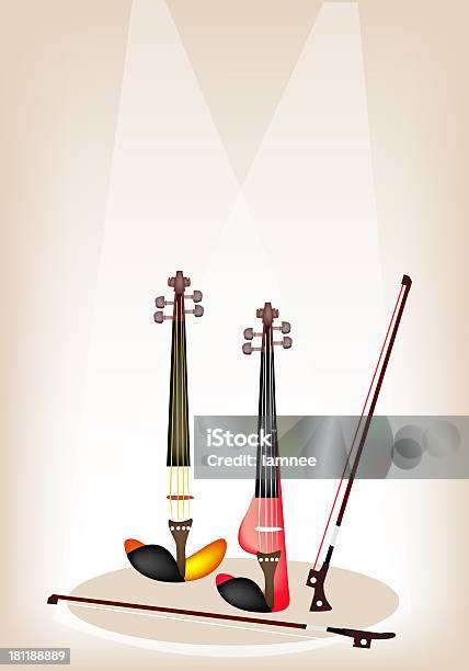 Deux Magnifiques Violins Moderne Sur Fond Marron Scène Vecteurs libres de droits et plus d'images vectorielles de Accord - Écriture musicale