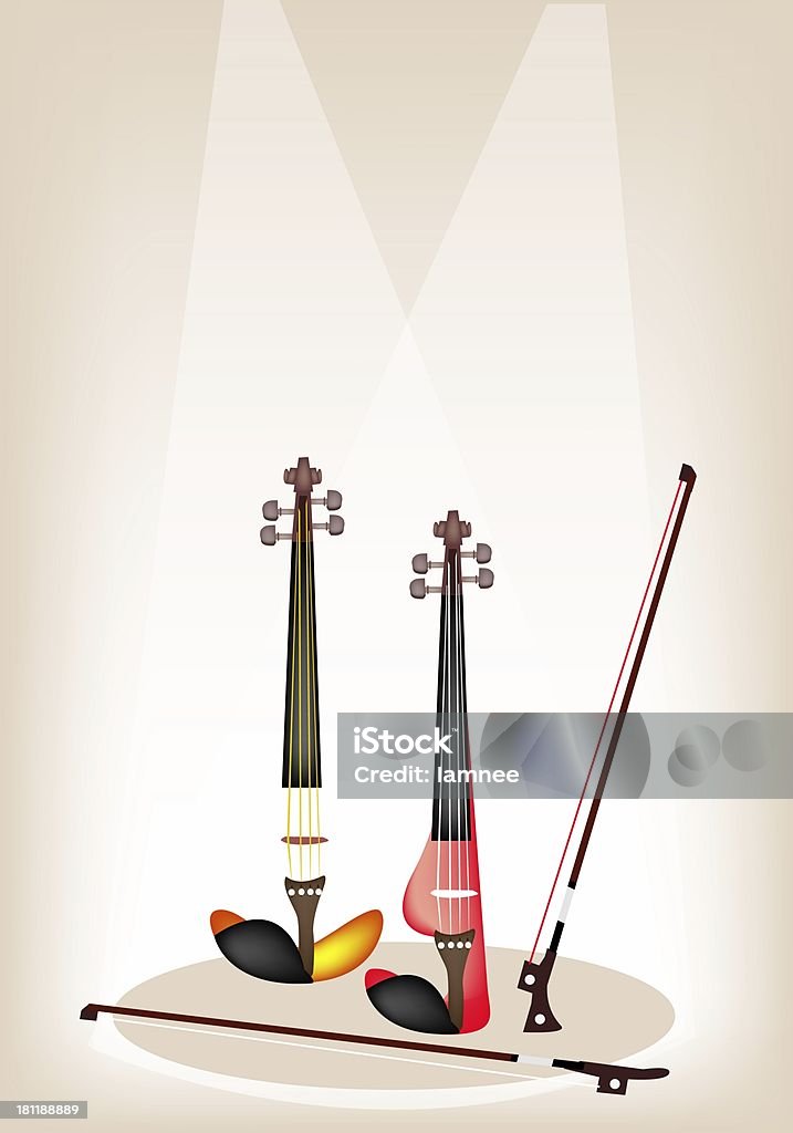 Две красивые современные Violins на Коричневый фон сцены - Стоковые иллюстрации Аккорд роялти-фри