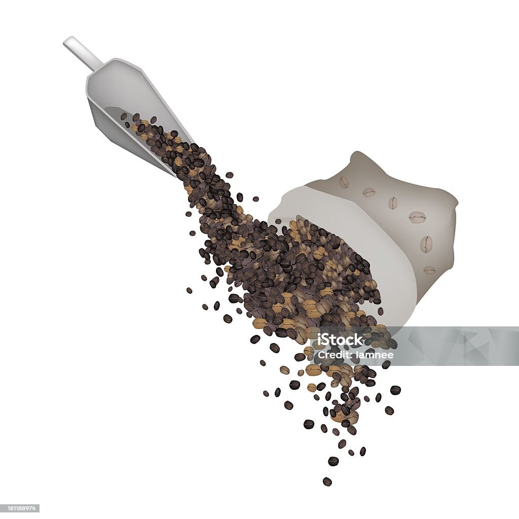 Verschiedene Arten von Kaffeebohnen fallen von einem Sack - Lizenzfrei Bohne Stock-Illustration