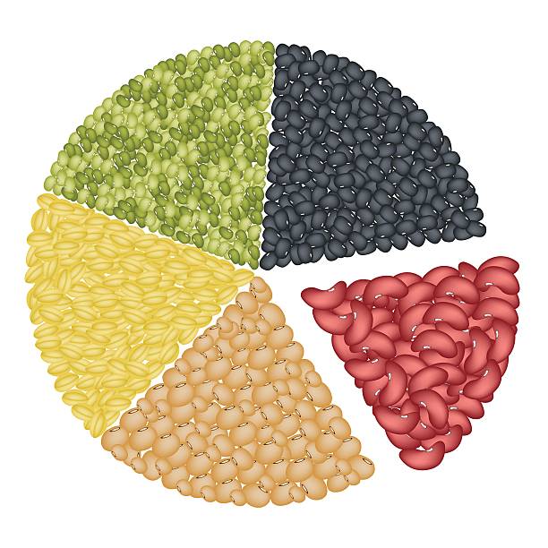 Set of Different Beans in Pie Chart Concept An Illustration Collection of Different Dried Beans, Mung Bean, Kidney Bean, Black Eye Bean, Soy Bean and Yellow Split Peas Forming A Pie Chart organic red cowpea beans stock illustrations
