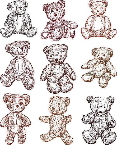 teddy bears Vector illustration of the set of an old teddy bears. teddy bear stock illustrations