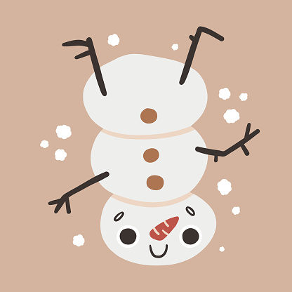 Cute funny snowman upside down. Merry Christmas and Happy new year illustration fo advent calendar. Cute winter illustration. Vector illustration.
