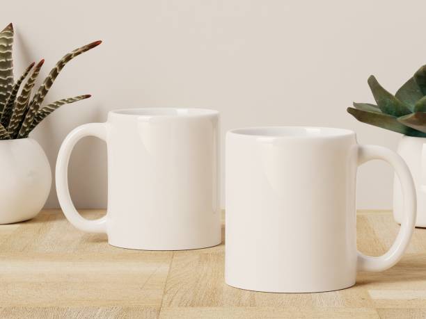 istock Two white coffee cups on a wooden floor with succulent plants 1811913667