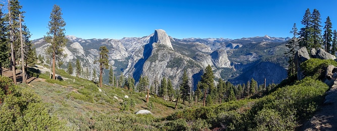 Scenic Yosemite National Park Landscape Panorama High on Glacier Point, John Muir Trail