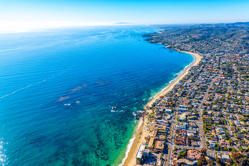 The beautiful coastline of southern Orange County, California shot via helicopter from an altitude of about 1000 feet on a sunny early spring afternoon.