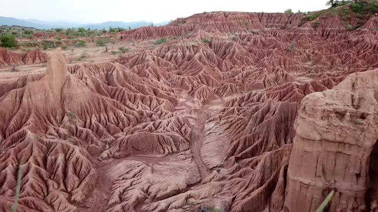 Aerial drone footage of the Tatacoa desert in Colombia, South America.