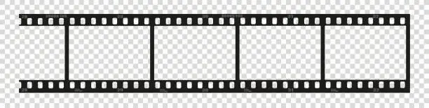 Vector illustration of Movie filmstrip overlay, cinema or photograph camera long film strip with transparent screen. Photo frame tape. Vector illustration