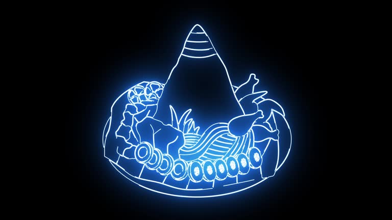 Animated tumpeng rice icon with a glowing neon effect