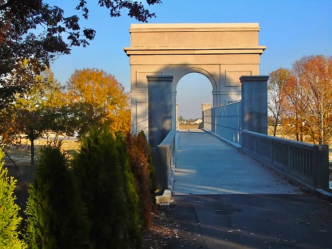 Glenside, USA - November 5, 2023. Arched door at Grey Towers Castle  in the campus of Arcadia University, a private university located in Glenside, Cheltenham township, Pennsylvania, USA