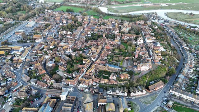 Rye  town in Sussex England descending aerial