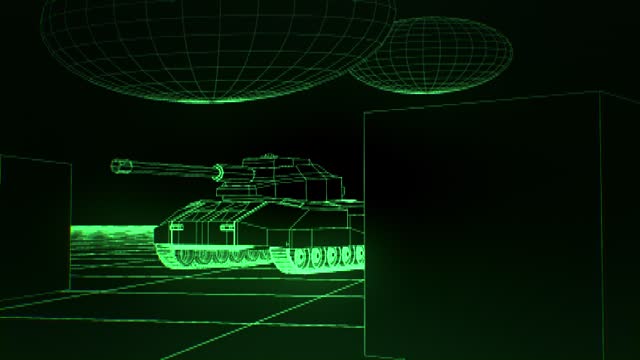 Retro 3D tank battle arcade game. Vintage 8bit computer arcade game. Game over, defeat concept. Wireframe pixelated graphics.. Nostalgia 80s, 90s. Retrowave. High quality 4k footage