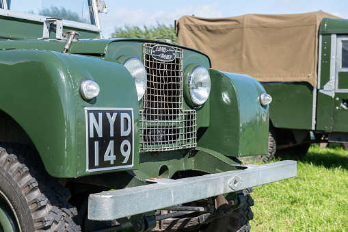 Drayton.Somerset.United Kingdom.August 19th 2023.A restored series 1 Land Rover from 1952 is on show at a Yesterdays Farming event