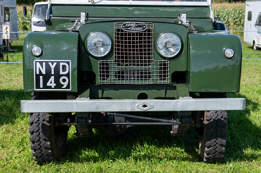 Drayton.Somerset.United Kingdom.August 19th 2023.A restored series 1 Land Rover from 1952 is on show at a Yesterdays Farming event