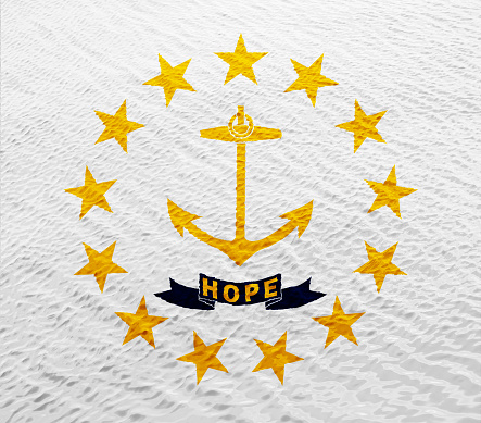 Flag of State of Rhode Island on a textured background. Concept collage.