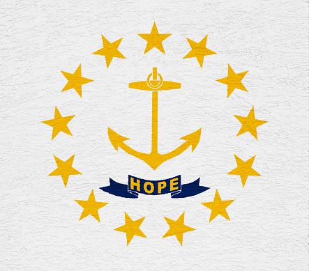 Flag of State of Rhode Island on a textured background. Concept collage.