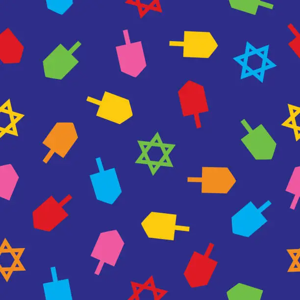 Vector illustration of Colorful Stars And Dreidels Seamless Pattern