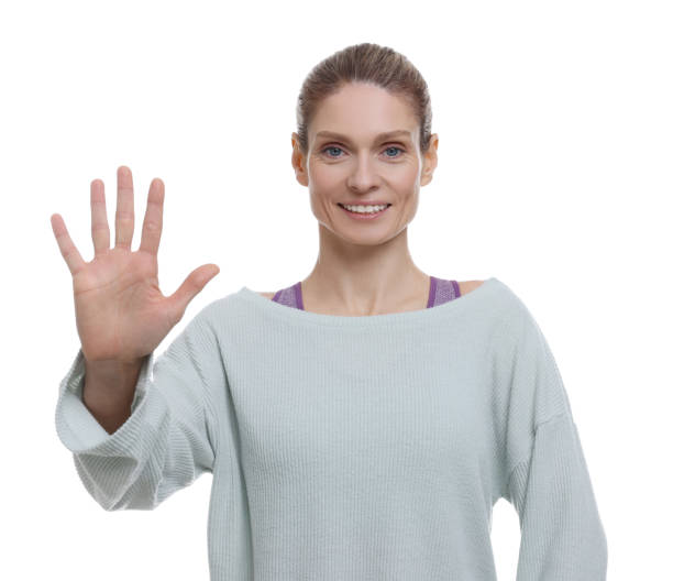 istock Woman giving high five on white background 1812101012