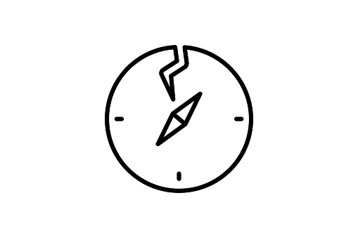 broken compass icon. confusion in navigation or decision-making. line icon style. simple vector design editable