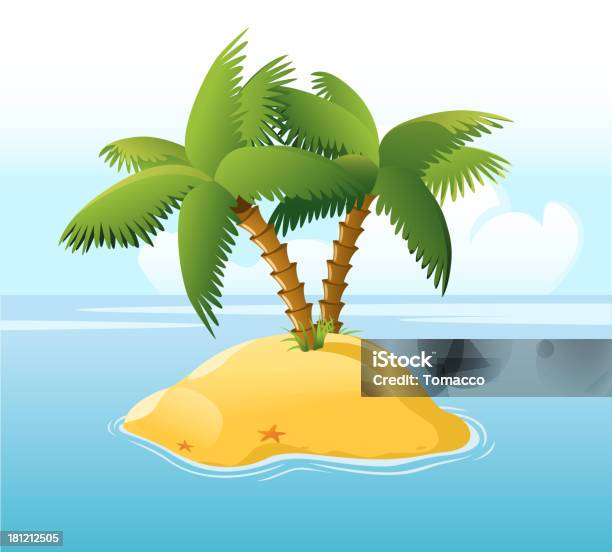 Isola Deserta Con Alberi Di Palma Circondato Dal Mare Blu - Immagini vettoriali stock e altre immagini di Isola deserta