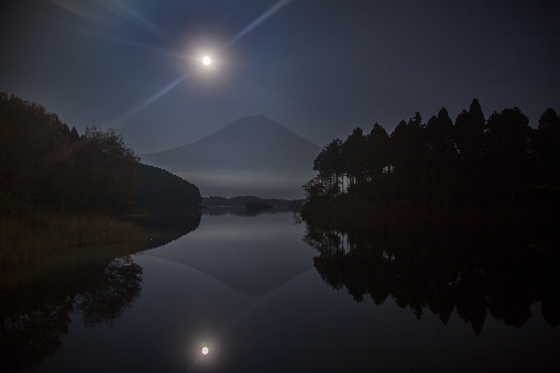 Sunrise Mt. Fuji reflected on the surface of Lake Tanuki Timelapse