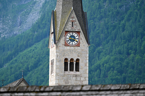 An impression of the famous town of Hallstatt on Lake Hallstatt - in the picture the Protestant parish church