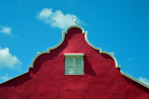 Willemstad, Curaçao, Kingdom of the Netherlands: red gable and sky - simple and elegant colonial architecture of Punda.