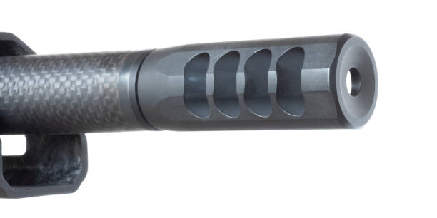 istock Large muzzle brake on the barrel of a rifle 1812228768