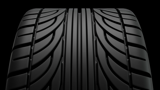 Car tires on the street 3d illustration