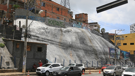 salvador, bahia, brazil - november 17, 2023: view of hillside containment area in the city of Salvador.